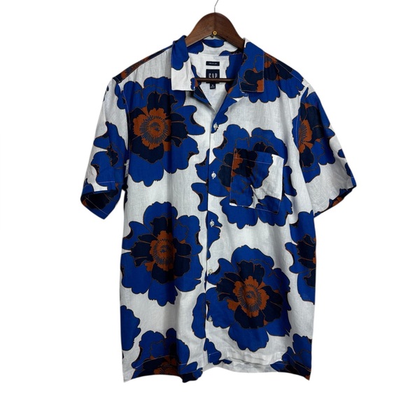 GAP Other - GAP Men Linen-Cotton White & Blue Floral Button Down Shirt Resort Wear Vacation